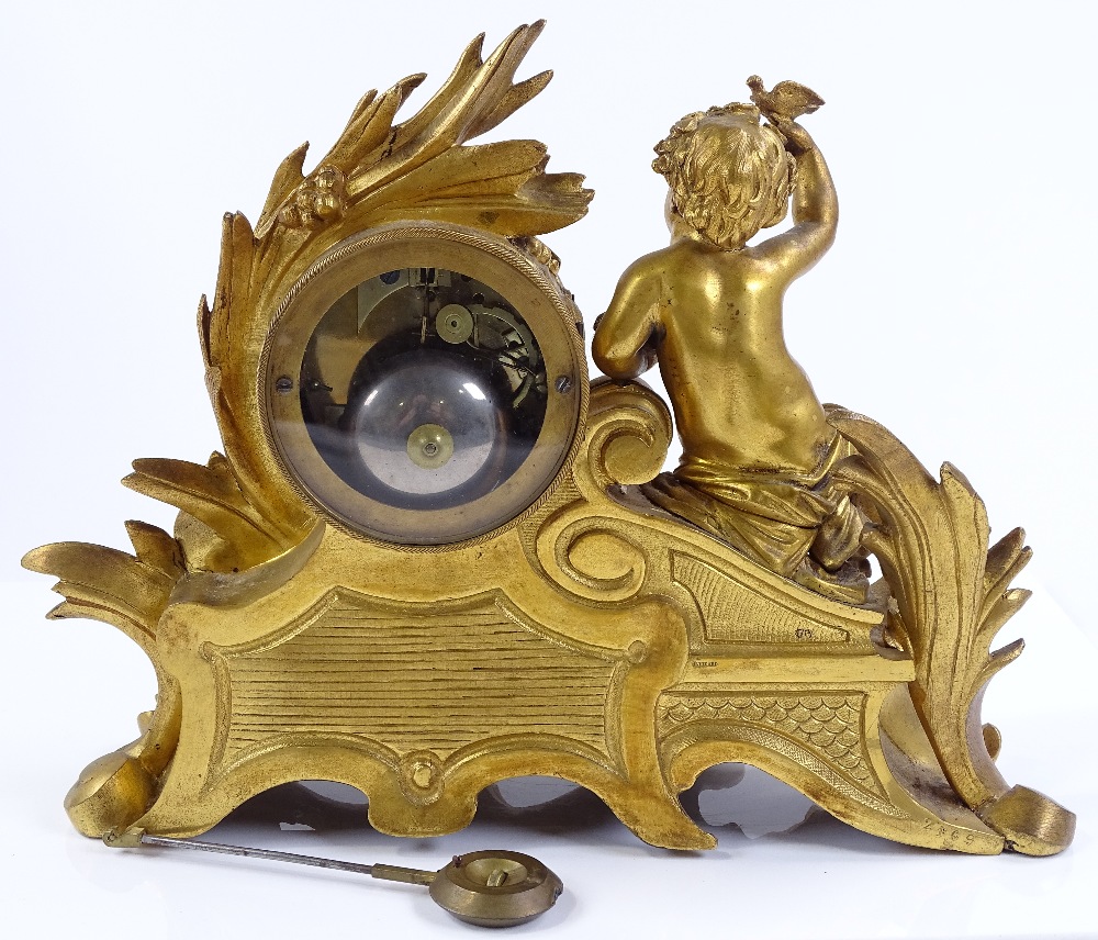 A 19th century French gilt-bronze cased mantel clo - Image 3 of 5