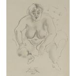 Pencil sketch, female nude, signed with indistinct