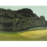 Robert Tavener, linocut print, Chanctonbury Ring S