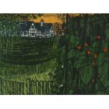 Robert Tavener, linocut print, country garden and