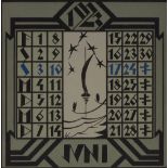3 German Art Deco lithograph calendar pages, 1923,
