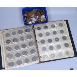A collection of World coins in album, and a box of
