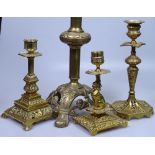 3 ornate brass candlesticks