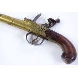 An 18th century brass barrel flintlock pistol, by