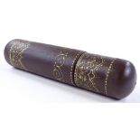 An Islamic leather covered cylindrical pen box, wi