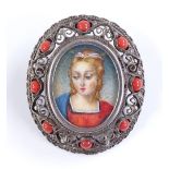 A Continental silver portrait miniature brooch, de