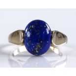 A 9ct gold cabochon lapis lazuli ring, lapis lengt