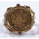An Austrian 1760 gold restrike Thaler gold ring, o