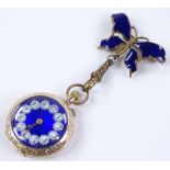 A 9ct gold-cased Swiss fob watch, with blue enamel