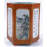 A Chinese hexagonal porcelain vase, hand painted e