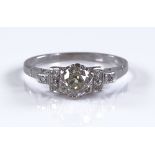 An Art Deco platinum solitaire diamond ring, with
