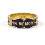 A 15ct gold black enamel memorial band ring, with