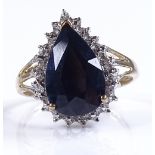 A 9ct gold pear-shaped sapphire and diamond cluste