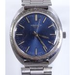 A Vintage Longines wristwatch, blue dial with stai