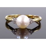 An 18ct gold pearl and diamond dress ring, pearl d