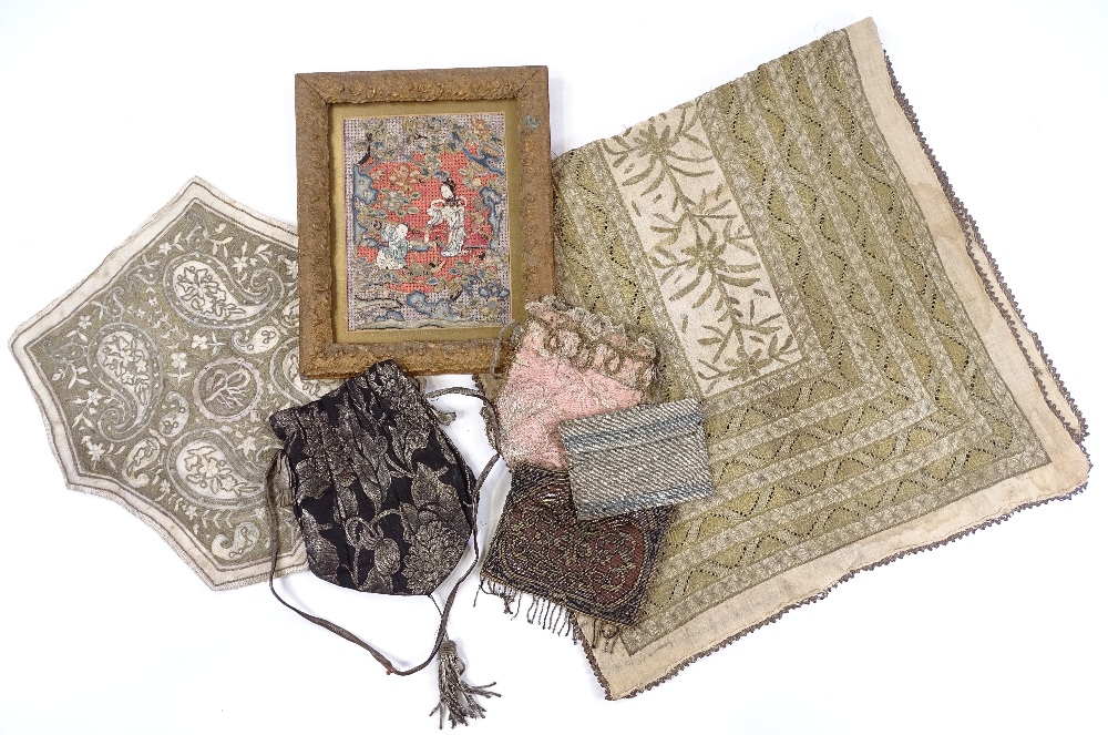 A group of Antique textiles, a beadwork bag etc - Image 2 of 3