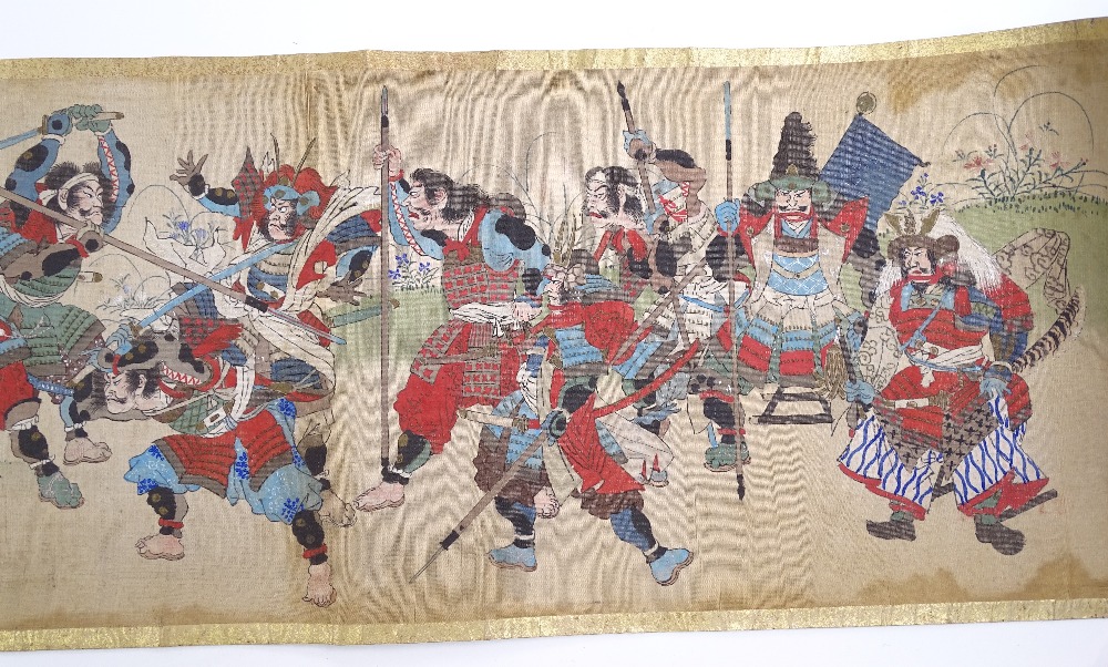 A Japanese watercolour scroll painting circa 1900, - Image 3 of 3