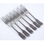 A set of 6 fiddle pattern silver forks, by Elkingt