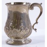 A George III silver pint mug, with half fluted emb