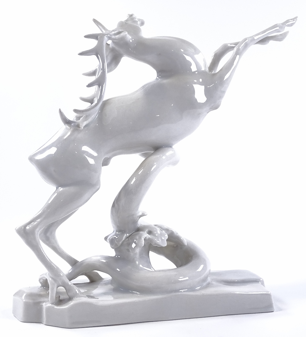 A Herend Blanc de Chine porcelain stag and serpent - Image 2 of 3