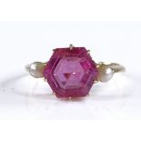 An 18ct gold pink tourmaline and pearl ring, circa