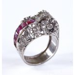 A fine ruby and diamond cluster cocktail ring, wit