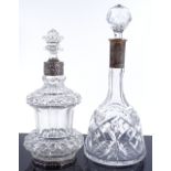 2 cut glass silver-mounted decanters