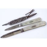2 silver and mother-of-pearl fruit knives, and a w