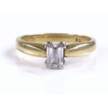 An 18ct gold emerald-cut solitaire diamond ring, d