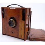 A Victorian mahogany and brass-bound plate camera,