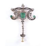 A fine quality Belle Epoque emerald, pearl and dia