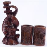 A pair of relief carved bamboo brush pots, height