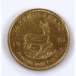 A 1981 South Africa 1/4 Krugerrand coin, fine gold