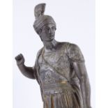 A silvered spelter figure of a Roman soldier, circ