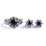 An 18ct white gold sapphire and diamond cluster ri