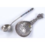 A Russian silver and enamel spoon, together with a