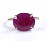 A 9ct gold Madagascan ruby ring, ruby approx 6.71c