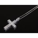 A platinum Princess-cut diamond cross pendant, on