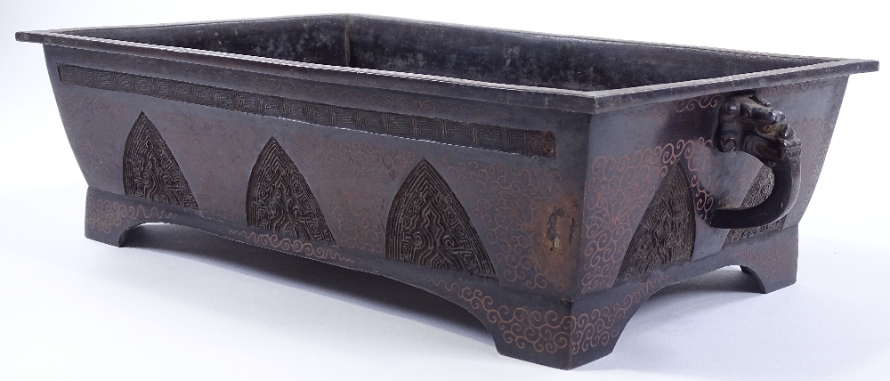 A Chinese rectangular bronze planter, relief mould - Image 3 of 3