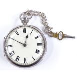 A silver-cased open face key-wind pocket watch, by