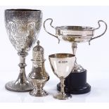 2 silver presentation trophies, a small silver sug