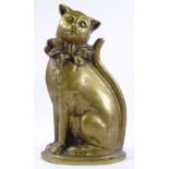 A Victorian brass cat design doorstop, height 36cm