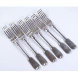 A set of 6 silver fiddle pattern dinner forks, by