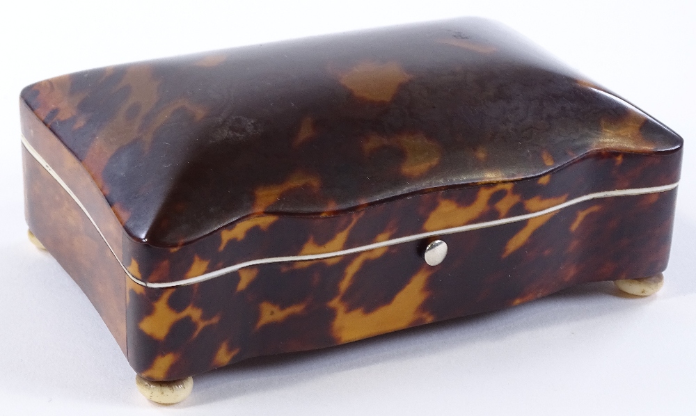 A 19th century tortoiseshell dome-top jewel box, w