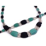 A silver onyx and malachite collar necklace and br