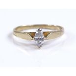 A 14ct gold solitaire marquise-cut diamond ring, d