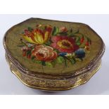 An Antique gilt-metal snuffbox, with floral painte