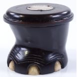 A carved ebony elephant's foot design inkwell, hei