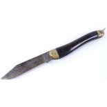 A Timti folding knife circa 1920s, horn and brass