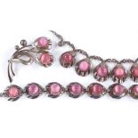 A Danish silver and pink stone necklace, bracelet